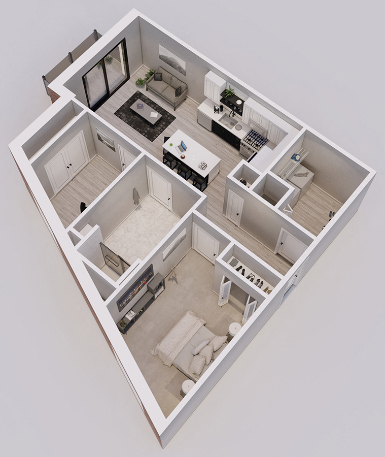 Floor plan for 1 bed, 1 bath, 853 sqft
